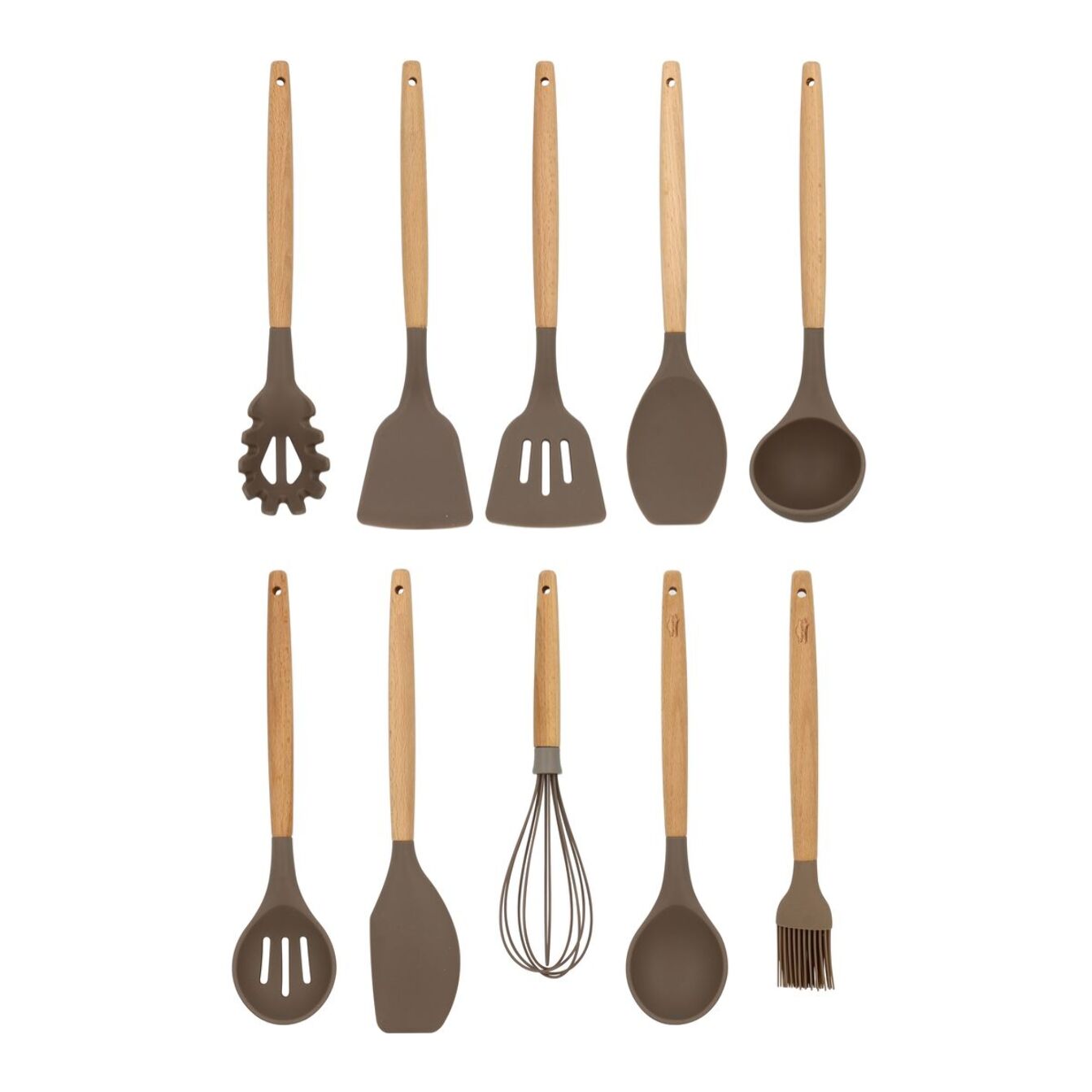 Lot de 10 ustensiles en silicone et manche en bois  ELIOTT