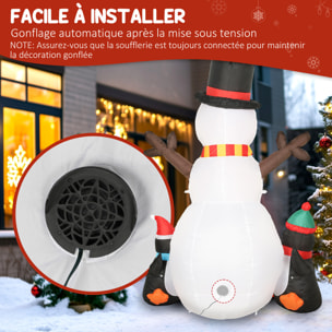 Bonhomme de neige et pingouins gonflable LED de Noël - matériel fixation et souffleur inclus - polyester