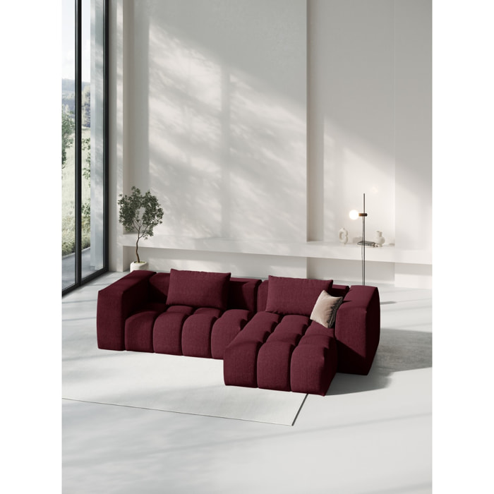 Canapé d'angle droit modulable "Lorella" 3 places en tissu structurel bordeaux