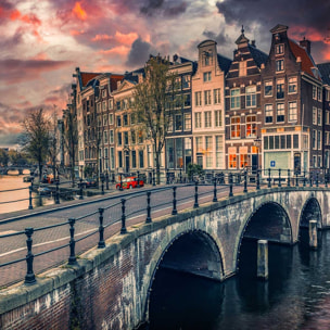 Affiche deco Amsterdam Canaux et ponts Affiche sous cadre bois