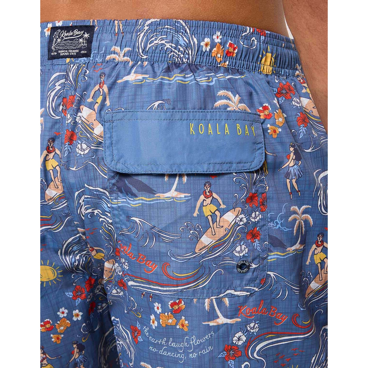 Bañador Regular Estampado Tropical Azul - Hulas