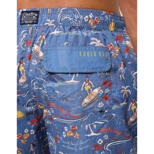 Bañador Regular Estampado Tropical Azul - Hulas