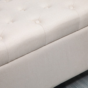 Banquette coffre de rangement style Chesterfield dim. 100 x 40 x 44 cm piètement bois noir tissu beige clair