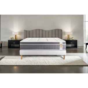 Ensemble Matelas Trente - 30cm - Ressorts ensachés et mémoire de forme - Confort hôtelier - Sommier kit Blanc