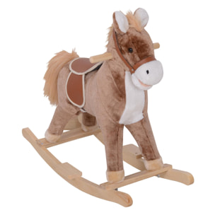 Cheval à bascule cheval de cowboy selle grand confort peluche courte douce bois peuplier marron