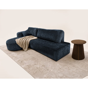 Miro - Canapé d'angle gauche 4 places convertible avec coffre en velours texturé - Bleu