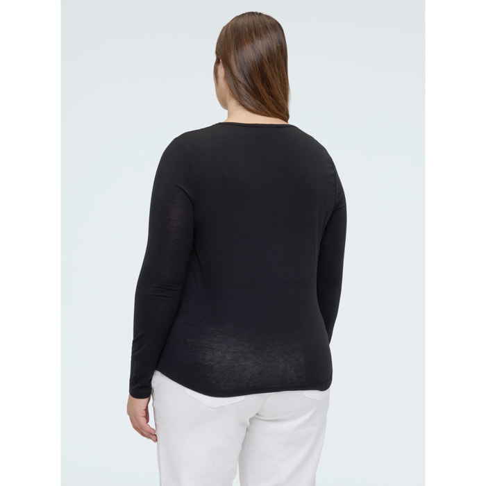 Fiorella Rubino - Camiseta de mezcla de lana con encaje - Negro