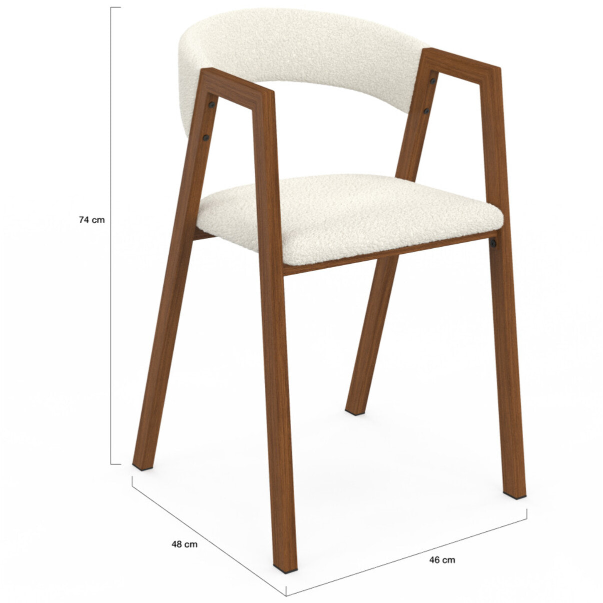 Chaises Enola avec accoudoirs bouclette pieds effet noyer - lot de 6