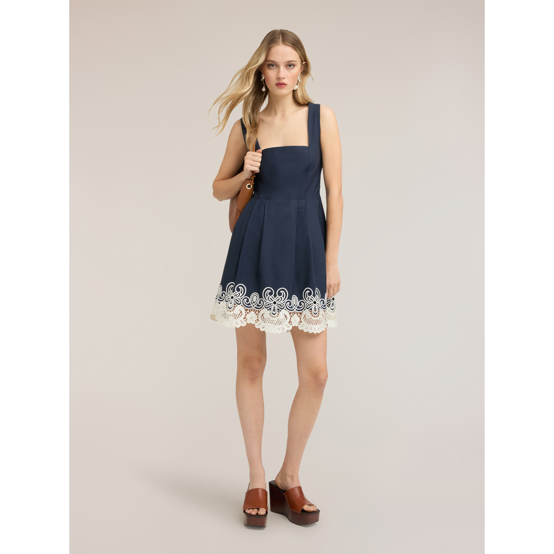 Motivi - Vestito flare in popeline con pizzo sangallo - Blu