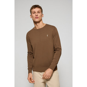 Maglione color moka in filo a girocollo e ricamo Rigby Go