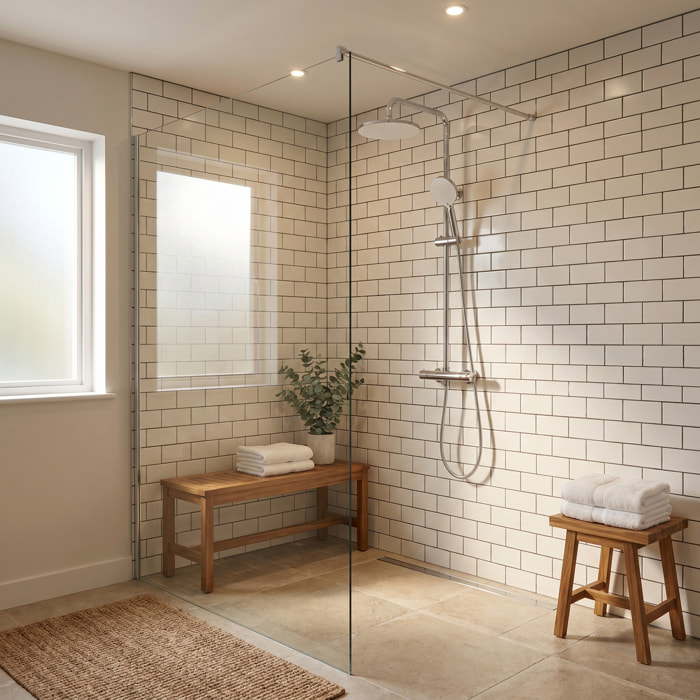 Colonne de douche XXL 250 avec mitigeur thermostatique, Douchette 3 jets, chrome (SATSSTKE)