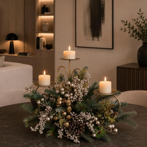 Portacandele con ilex e pigne - Pezzi 1 - ORO - Bianchi Dino SpA