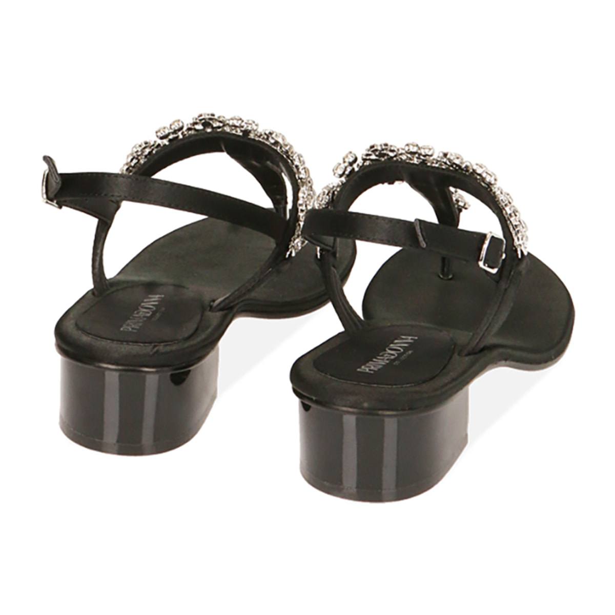 Sandalias planas de raso negras, tacón de 3,5 cm