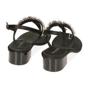 Sandalias planas de raso negras, tacón de 3,5 cm