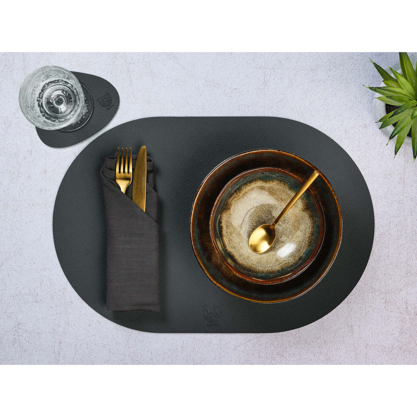 Serviette de table - 6 pièces - Lin et coton gris anthracite