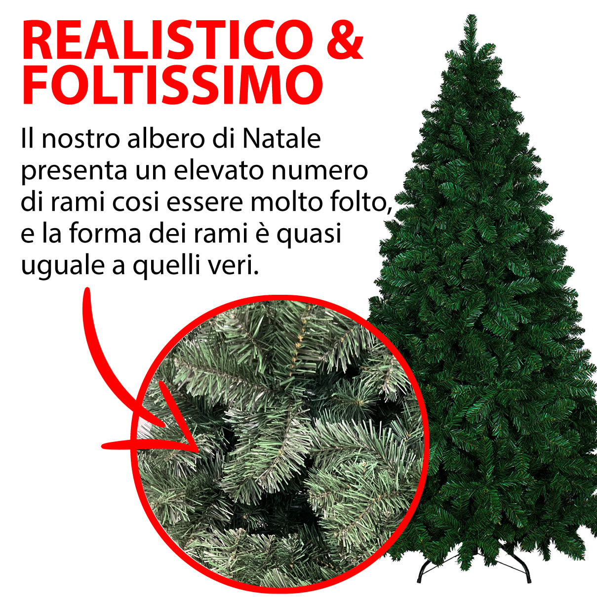 Albero Di Natale 150 Cm Con Sacca Effetto Reale 438 Rami Foltissimo Molto Folto Rami A Gancio Base A Croce Sicura In Metallo Doppia Foglia In PVC