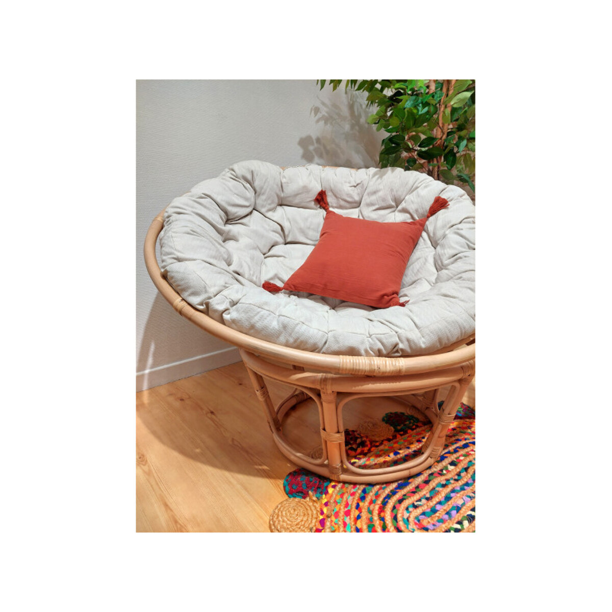 Fauteuil loveuse 1 place en rotin avec coussin blanc NINON