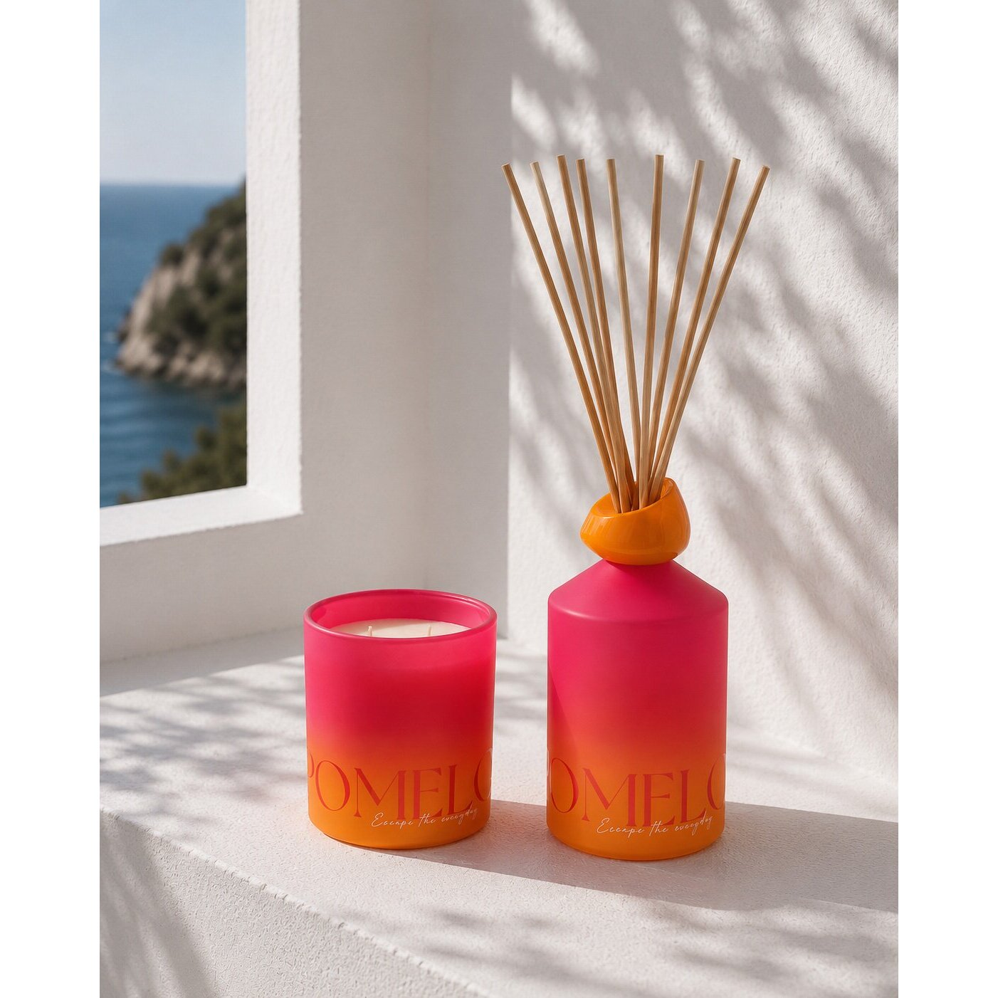 J-Line Bâtonnets parfumés Oasis Solvant - Summer In The Air -verre - orange/rose - large