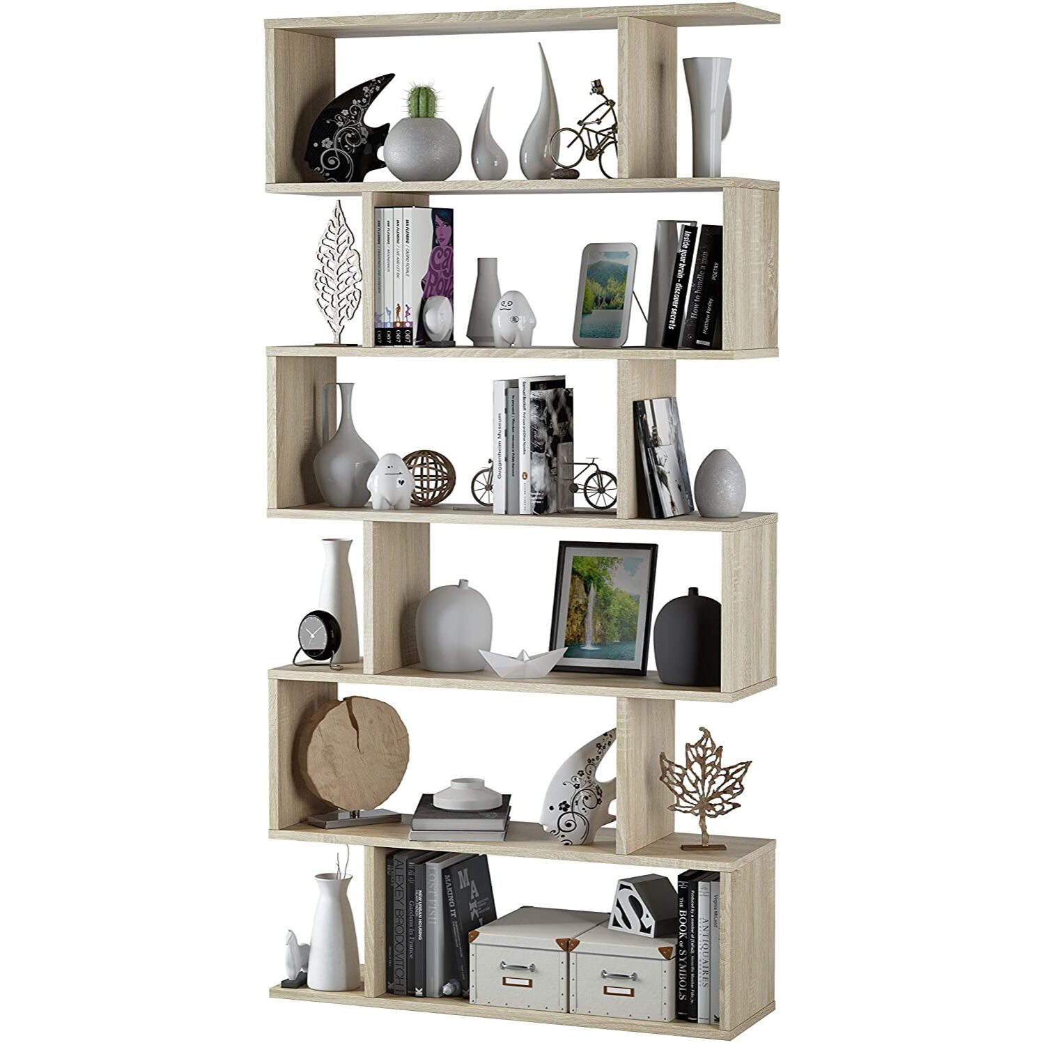 Libreria da Terra Con Mensole Zig Zag Friburgo Plus 192 x 80 x 25 cm Rovere