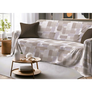 Telo Arredo Copritutto Grand Foulard Copridivano Copriletto 100% Cotone Disegno Brick Beige
