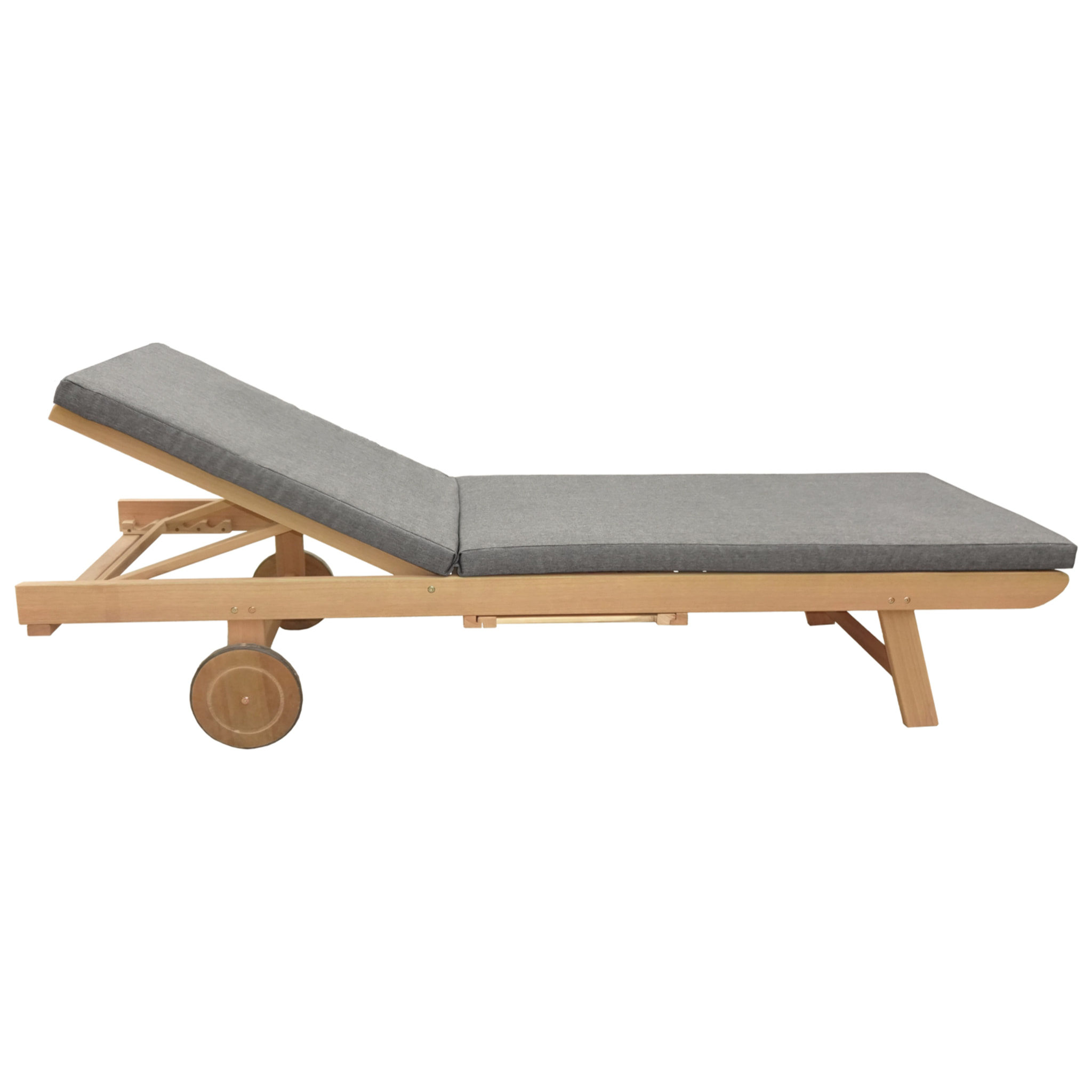 Bain de soleil pliant en acacia KANAWA - coussin gris