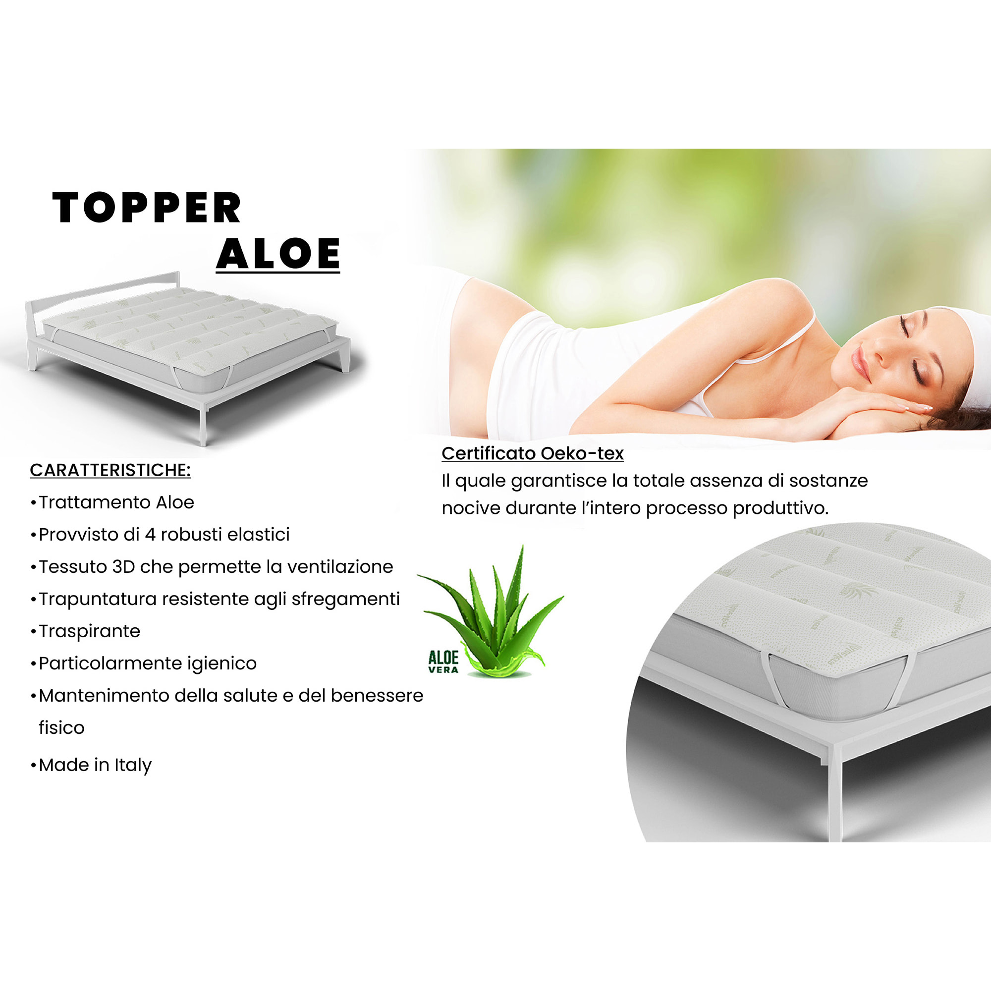 TOPPER ALOE TRAPUNTATO CON ELASTICI - Made in Italy