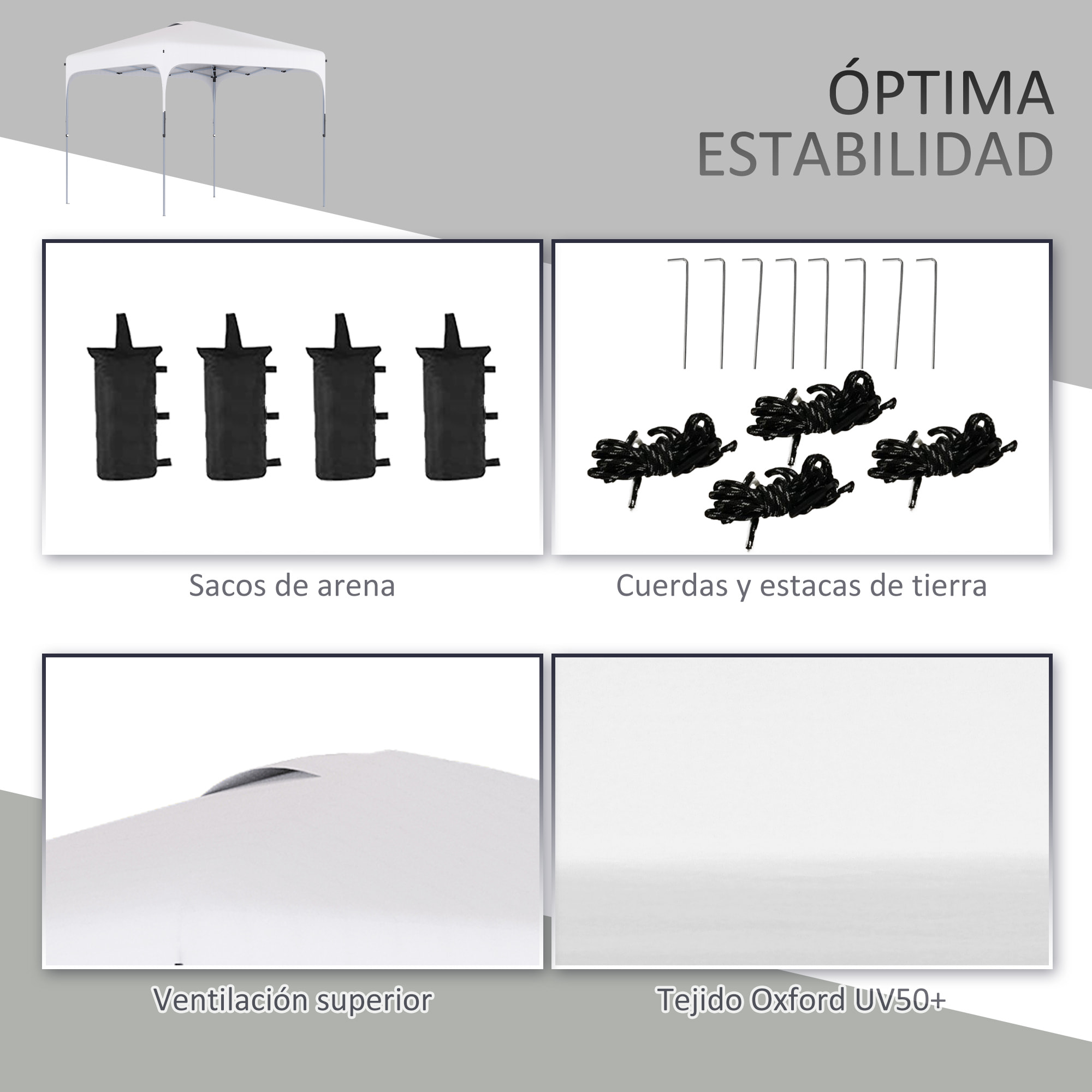 Cenador Plegable Jardín 2,5x2,5x2,68 m Protección UV 50+ Altura Ajustable Blanco