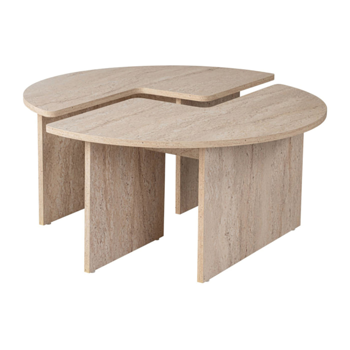 ELIAS Table basse ronde duo effet travertin 90cm