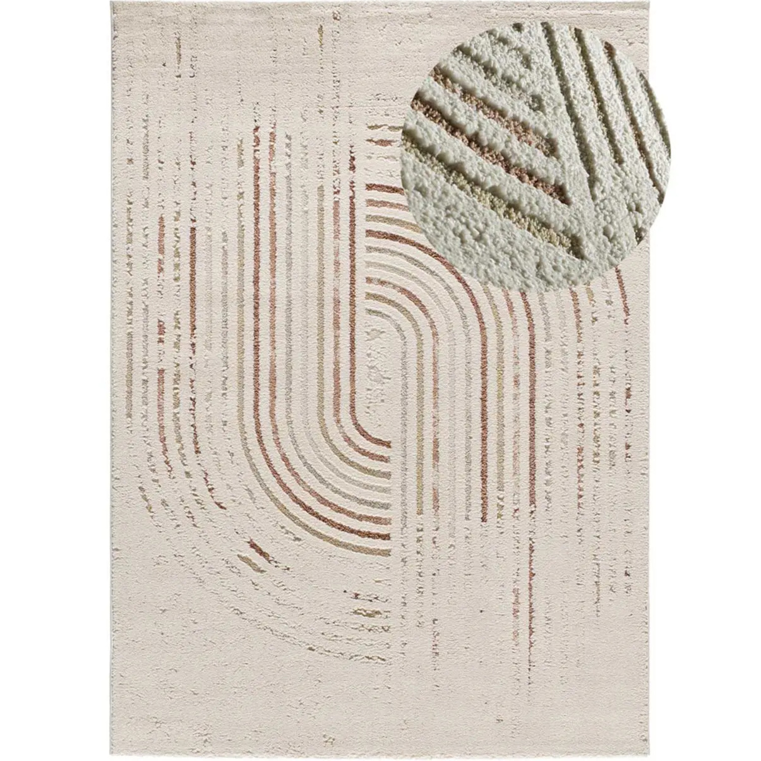 CANDELA Alfombra pelo corto geométrica con relieve crema y terracota, varias medidas disponibles