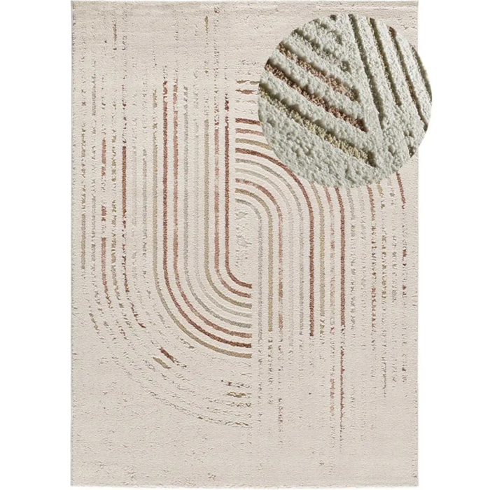 CANDELA Alfombra pelo corto geométrica con relieve crema y terracota, varias medidas disponibles