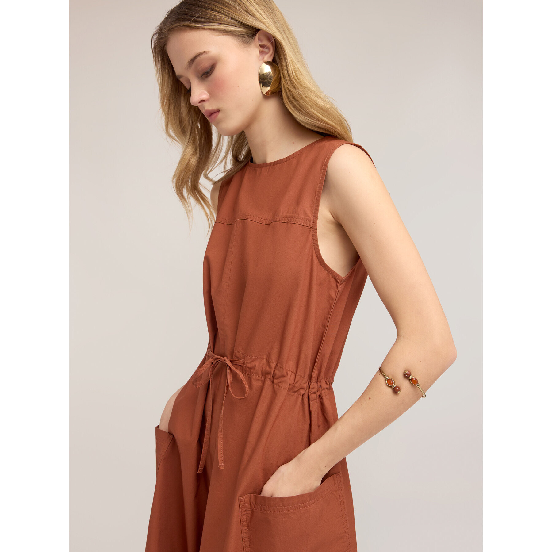 Motivi - Vestito con coulisse in popeline - Marrone