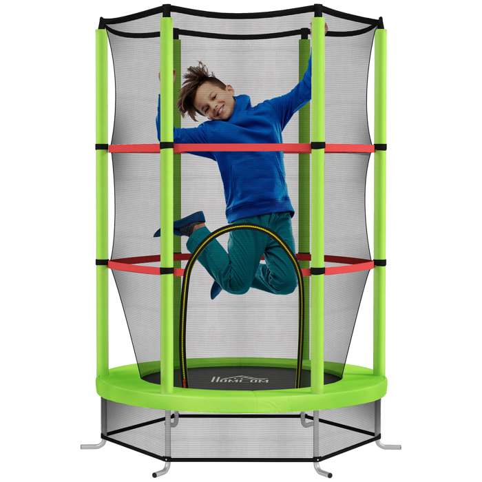 Cama Elástica Infantil Ø140x190 cm Trampolín para Niños de 3-6 Años con Red de Seguridad Carga 45 kg para Interior Verde