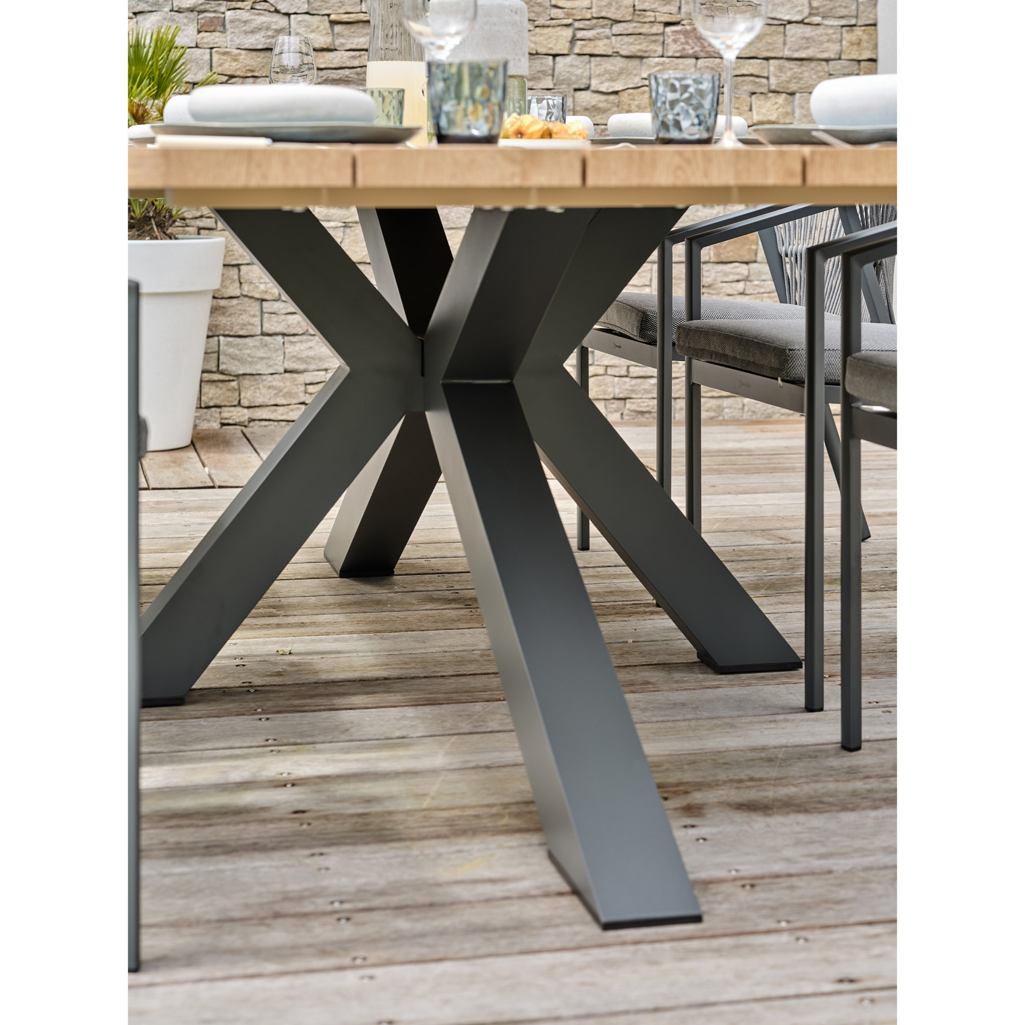 KELIA - Ensemble repas de jardin 8 places - Gris anthracite