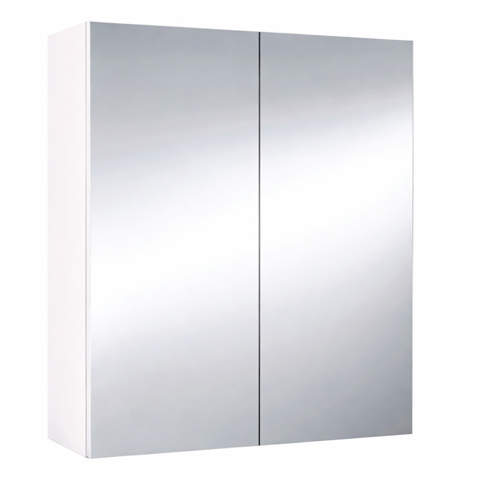 Pensile Bagno Con Specchio A 2 Ante Mobile Sospeso Salvaspazio In Melaminico Con Ripiani Interni Arredo Bagno Moderno Elegante 65 x 60 x 21 Cm Bianco