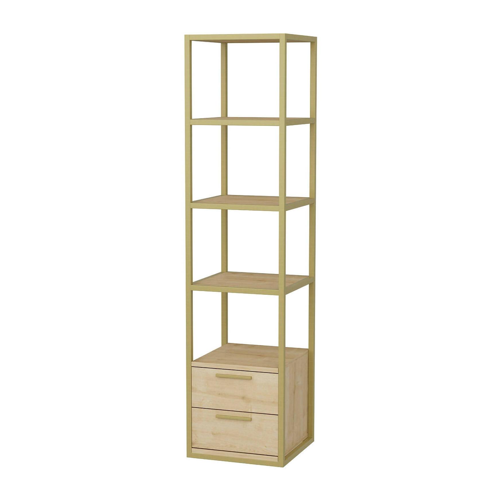 Libreria Dfogliat, Scaffale da ufficio, Mobile portalibri, Biblioteca, 39x39h169 cm, Oro e Quercia