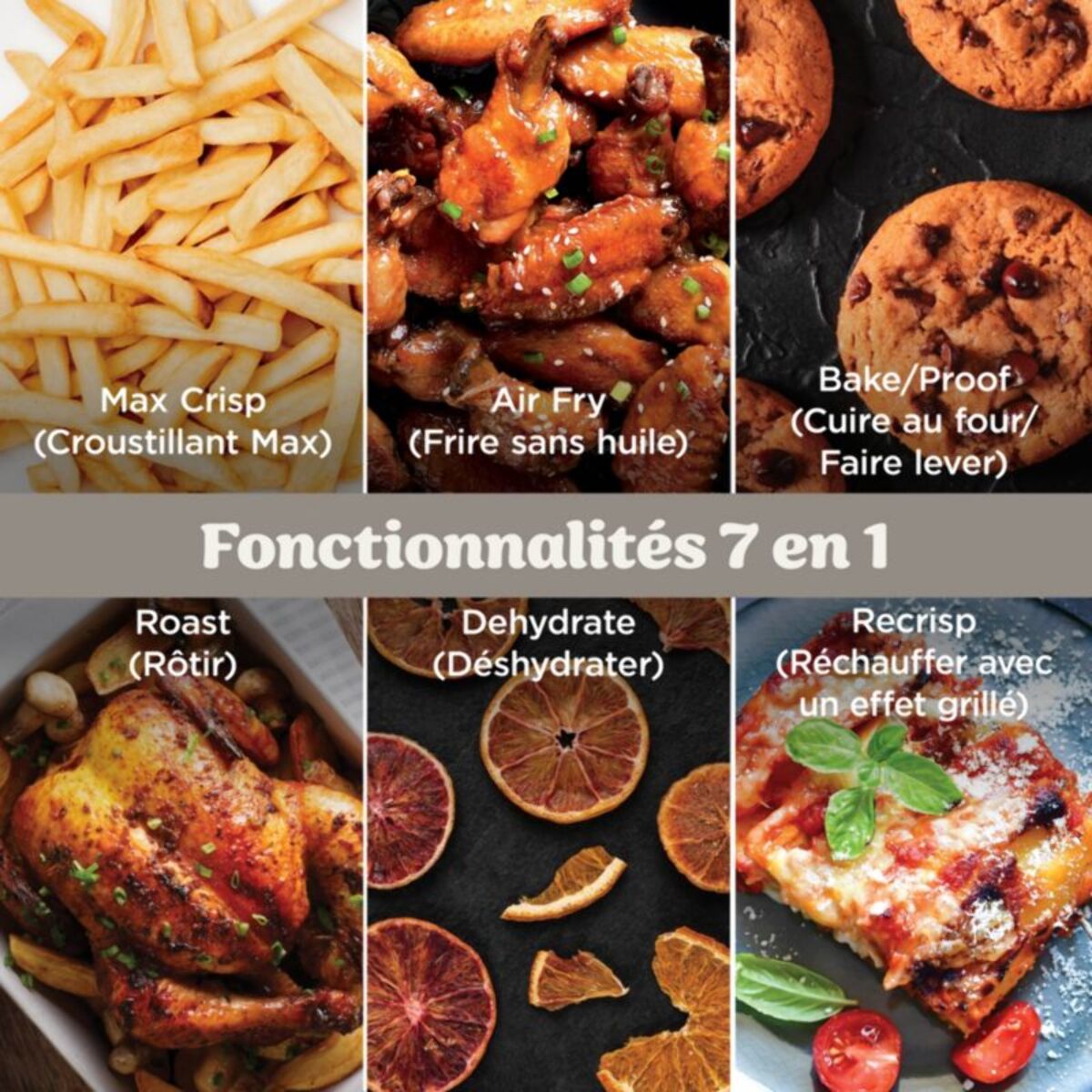 Friteuse sans huile NINJA CRISPi PRO 7-en1, 2 récipients en verre de 5.7 et 2.3L,  AS101EULG beige