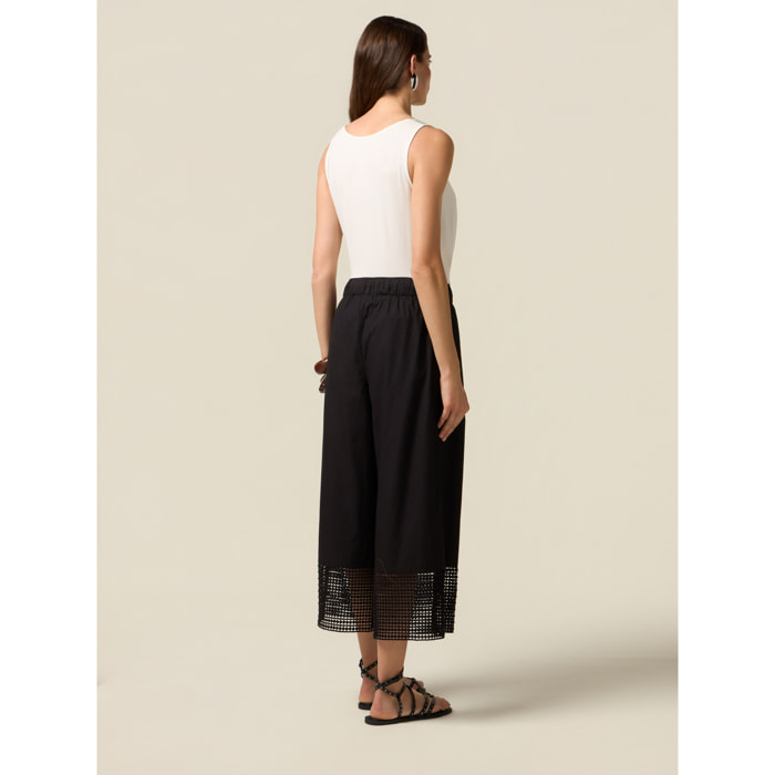 Oltre - Pantalones de muselina con inserto de encaje - Negro