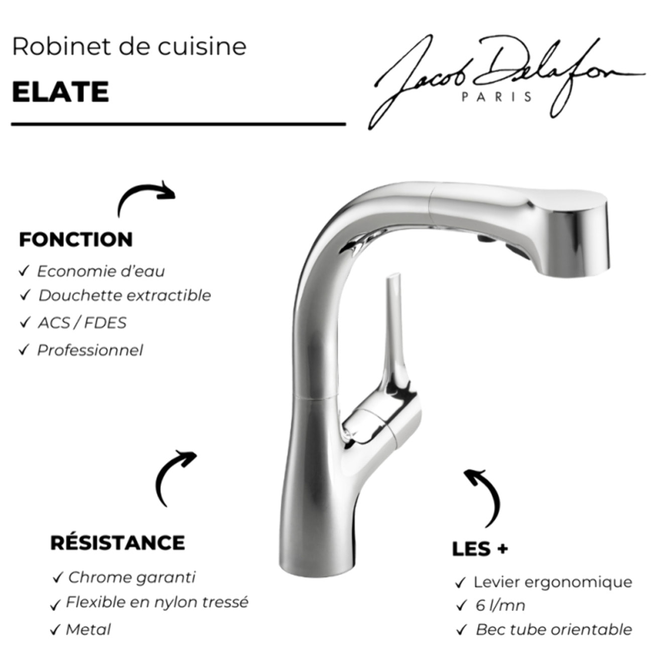 Robinet de cuisine avec douchette Elate