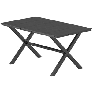 Table de jardin rectangulaire design 4-6 pers. piètement croisé plateau effet bois noir