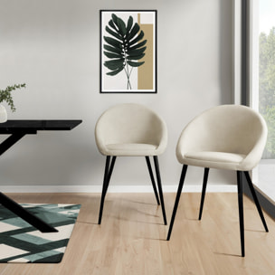 Chaises Dory en velours et pieds noirs - Crème