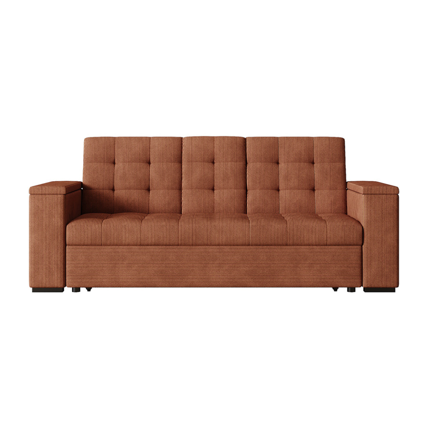 Canapé 3 places convertible avec tablette centrale et accoudoirs amovibles terracotta velours côtelé TILIA