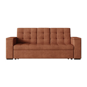 Canapé 3 places convertible avec tablette centrale et accoudoirs amovibles terracotta velours côtelé TILIA