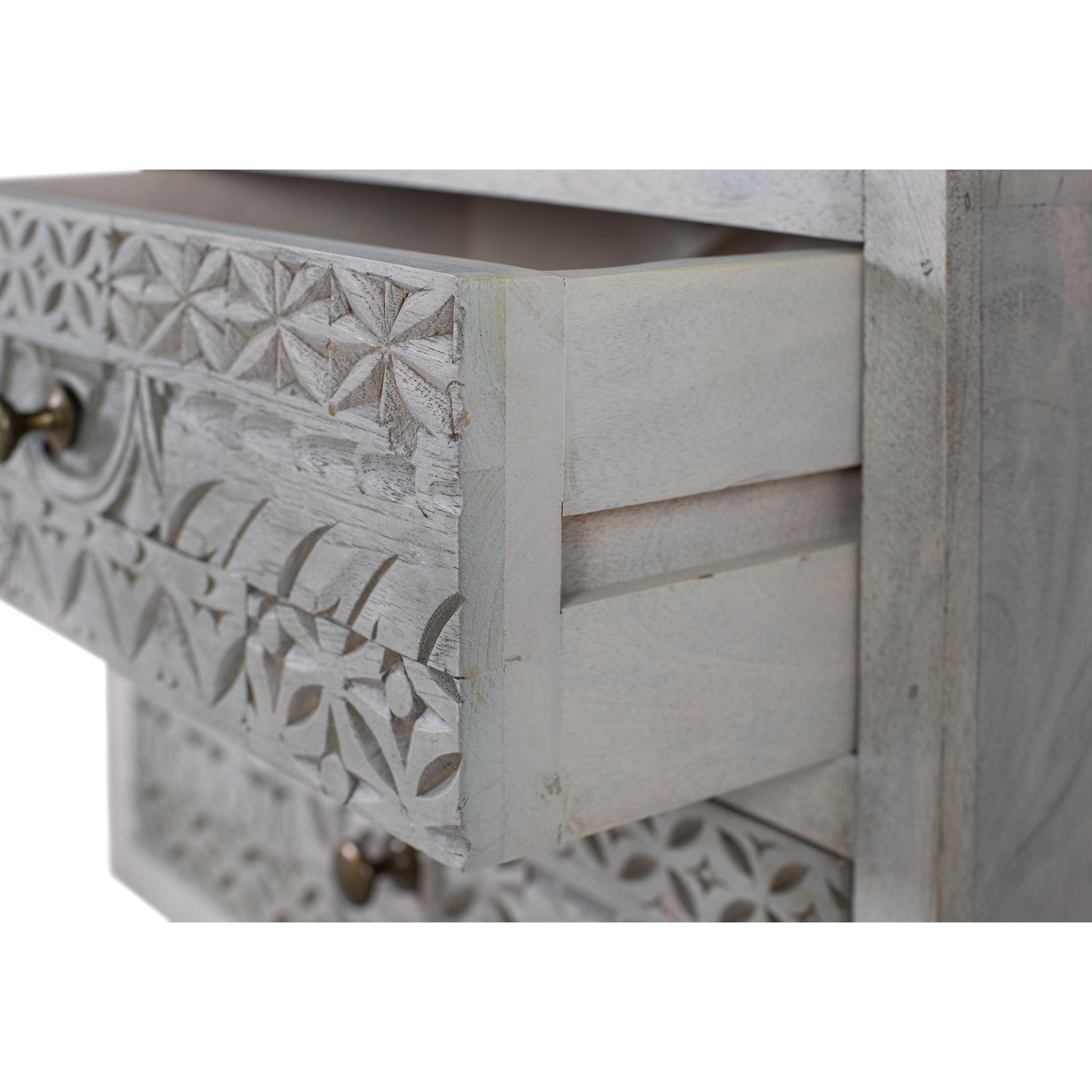 Table de chevet en bois de manguier 45 cm style ethnique boho sculpté