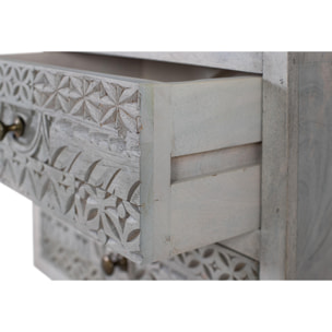 Table de chevet en bois de manguier 45 cm style ethnique boho sculpté