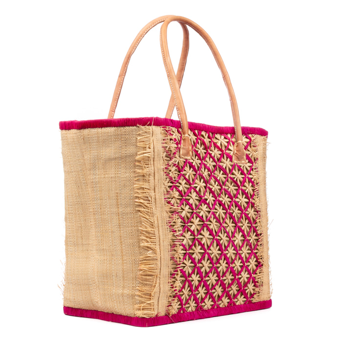 Villafrati bolso de hombro mujer. Fabricado en rafia y paja, con asas de cuero.