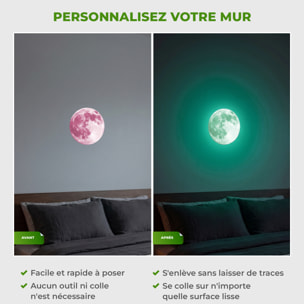 Stickers Muraux décoration adhésifs Lune phosphorescente rose 30 cm