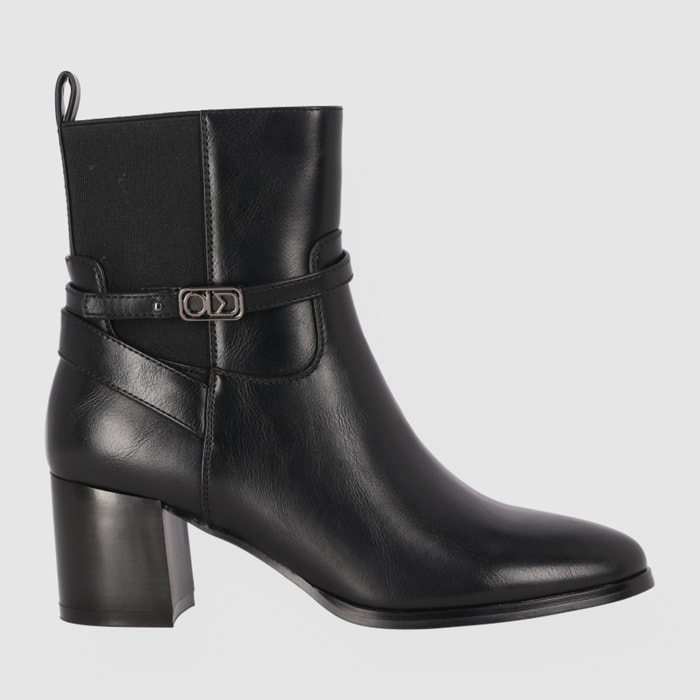 Botines de Piel Sintética - Negro - Tacón: 6 cm