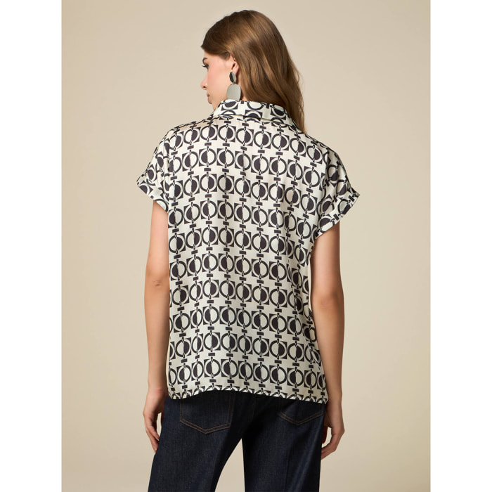 Oltre - Patterned satin blouse - Blanco