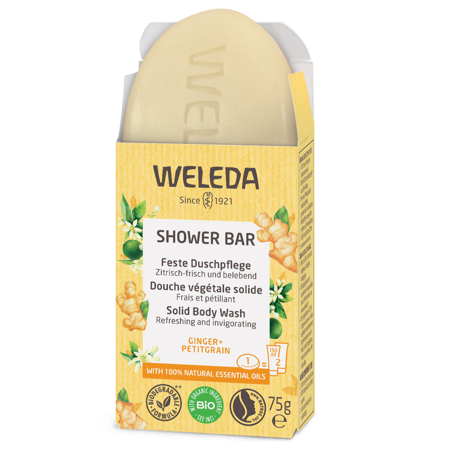 WELEDA - Douche végétale solide Gingembre & Petitgrain - 75 g
