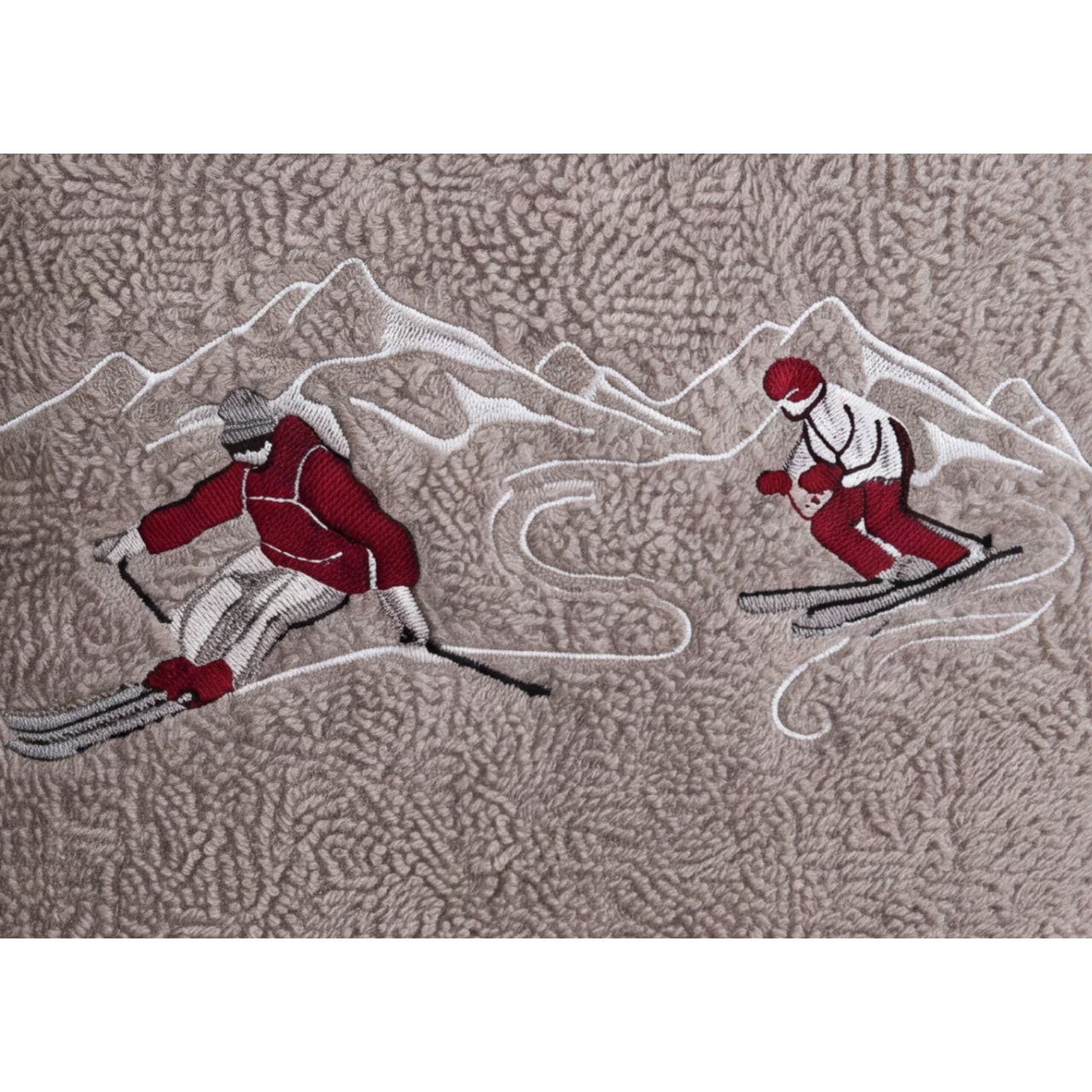 Set Asciugamano Ospite in Spugna 100% Cotone Fantasia Tirolese Natalizia Disegno Ski Tortora